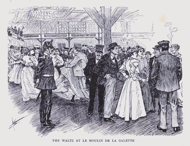 Paris boémia: A valsa no Moulin de la Galette (litografia) de Edouard Alfred (1875 1954) Cucuel