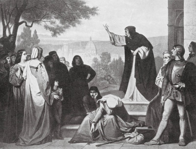 Savonarola pregando (litografia) de Edouard Jean Conrad (after) Hamman