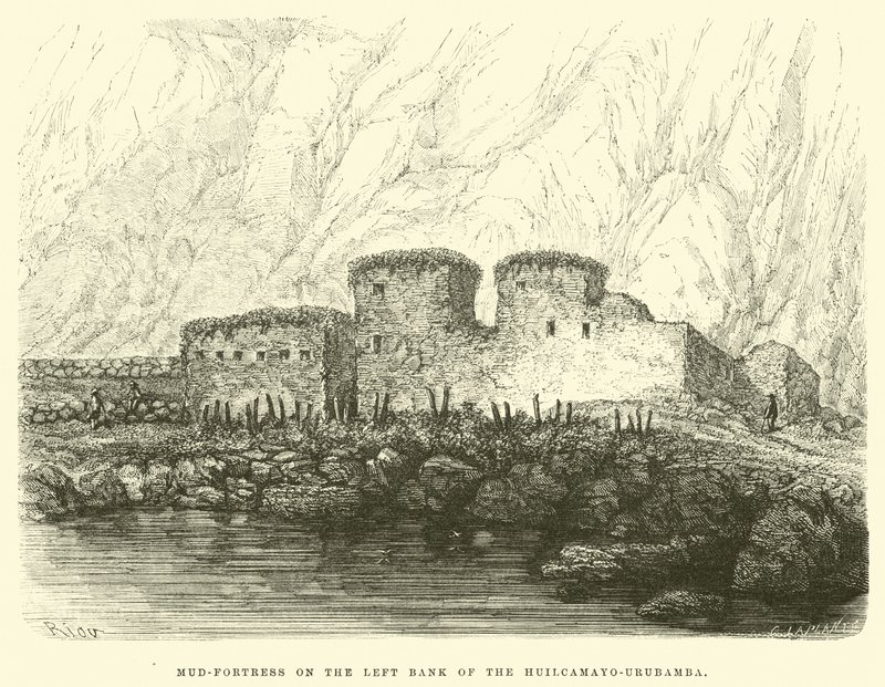 Lama-fortaleza na margem esquerda do Huilcamayo-Urubamba de Edouard Riou
