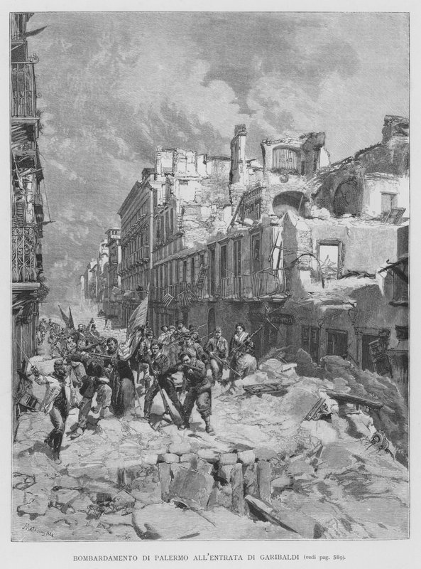 Bombardeamento de Palermo na Entrada de Garibaldi (gravura) de Edouardo Matania