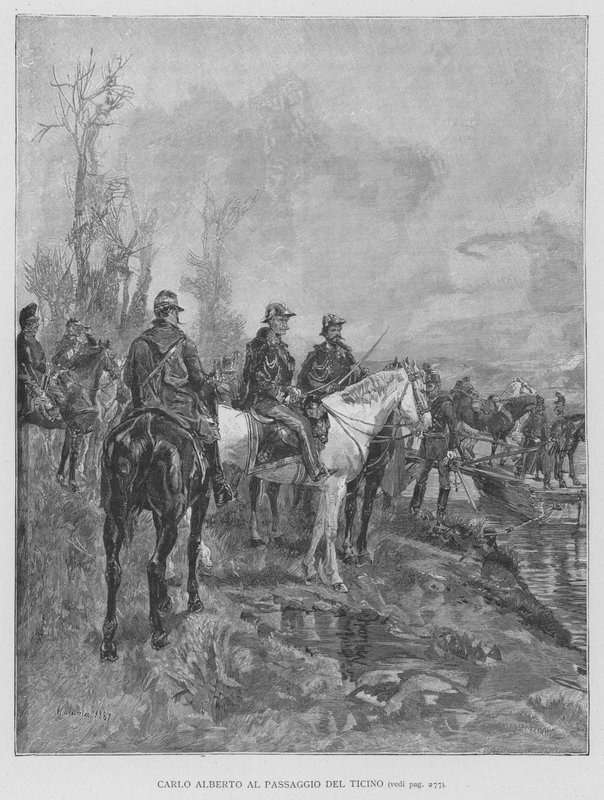 Carlo Alberto Passando o Ticino (gravura) de Edouardo Matania