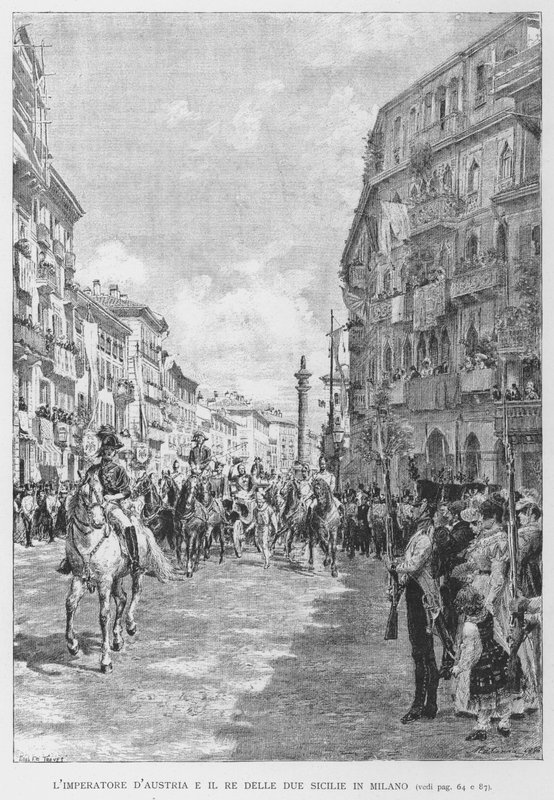 O Imperador da Áustria e o Rei das Duas Sicilias em Milão (gravura) de Edouardo Matania