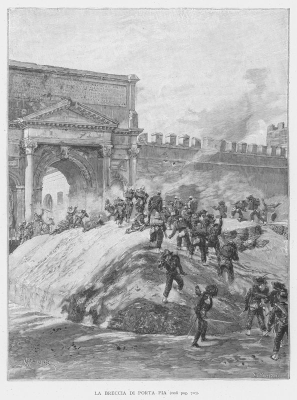 A Quebra da Porta Pia (gravura) de Edouardo Matania