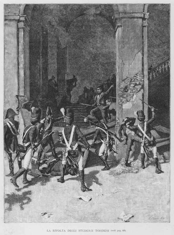 A Revolta dos Estudantes de Turim (gravura) de Edouardo Matania