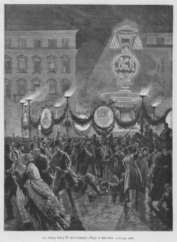 A Noite de 8 de Setembro de 1847 em Milão (gravura) de Edouardo Matania