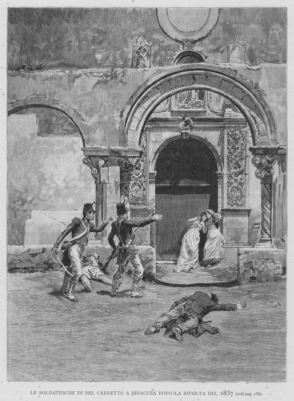 Os Soldados de Del Carretto em Siracusa após a Revolta de 1837 (gravura) de Edouardo Matania