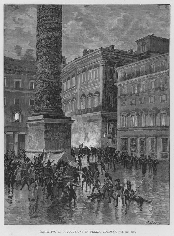 Tentativa de Revolução na Piazza Colonna (gravura) de Edouardo Matania