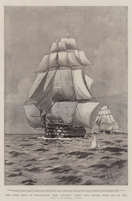O primeiro tiro em Trafalgar, a vitória em ação, meio-dia, 21 de outubro de 1805 de Eduardo de Martino
