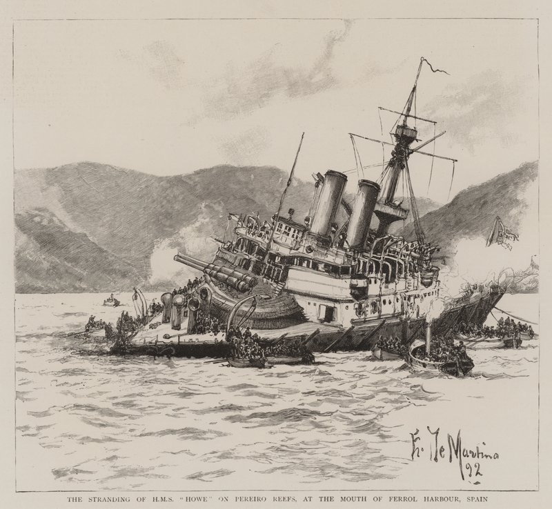 O encalhe do HMS Howe nos recifes de Pereiro, na foz do porto de Ferrol, na Espanha de Eduardo de Martino