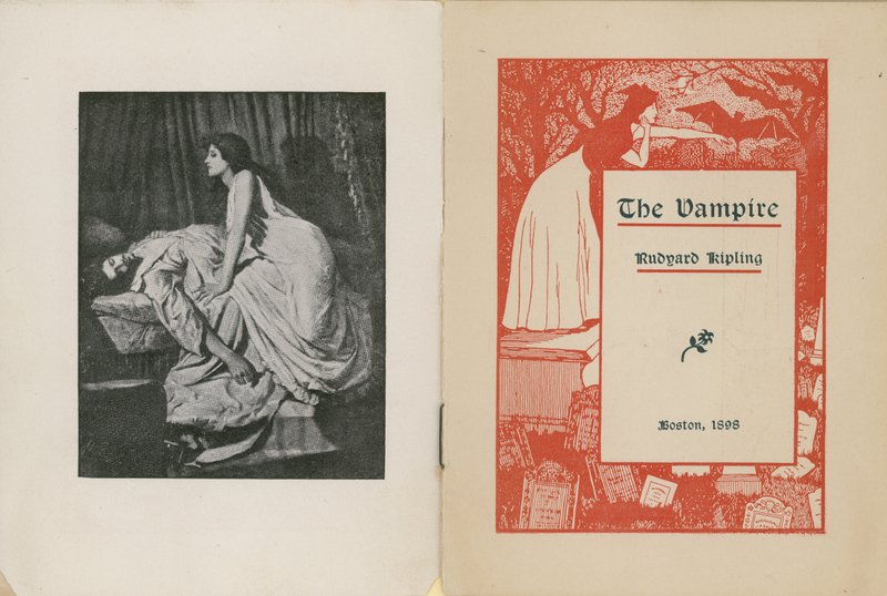 Frontispício e página de título de The Vampire de Rudyard Kipling de Edward Burne Jones