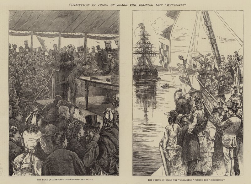 Distribuição de prêmios a bordo do navio de treinamento Worcester de Edward Frederick Brewtnall