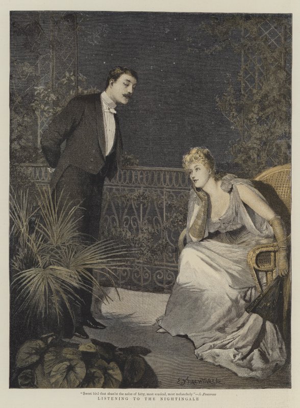Ouvindo o rouxinol (chromolitho) de Edward Frederick Brewtnall