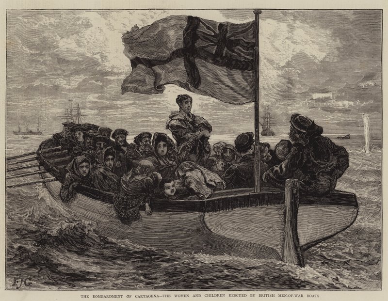 O bombardeio de Cartagena, as mulheres e crianças resgatadas pelos barcos britânicos de homens de guerra de Edward John Gregory