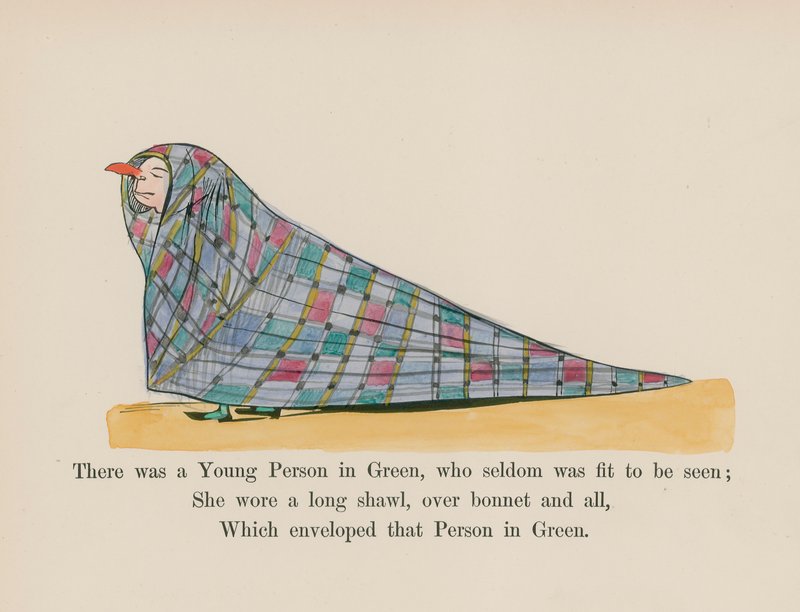 Havia um jovem de verde, que raramente era visto (gravura a cores) de Edward (after) Lear