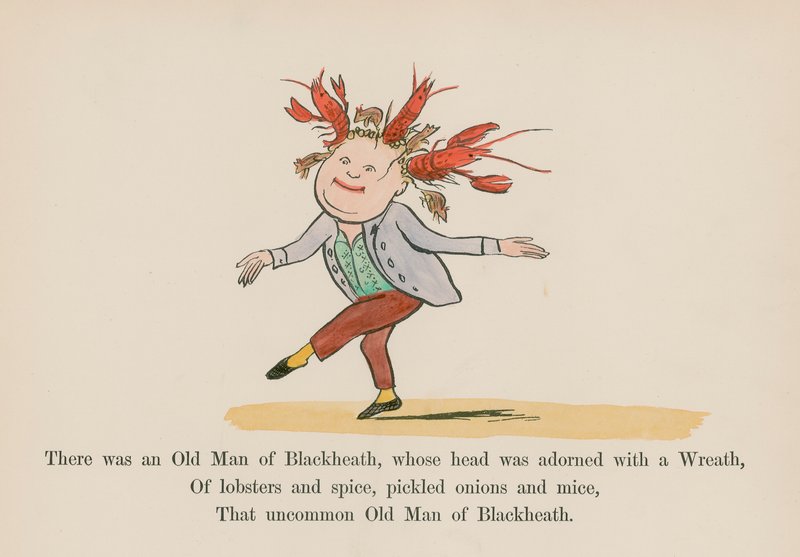 Havia um velho de Blackheath, cuja cabeça estava adornada com uma coroa de flores (gravura a cores) de Edward (after) Lear