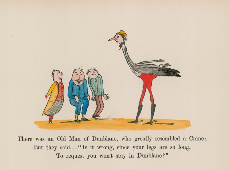 Havia um velho de Dunblane, que se assemelhava muito a um grou (gravura colorida) de Edward (after) Lear