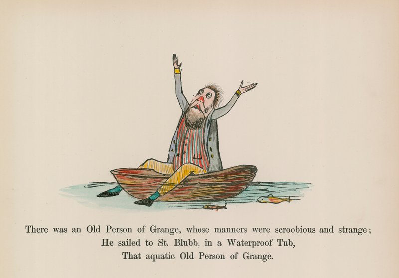 Havia um velho de Grange, cujas maneiras eram escrotas e estranhas (gravura colorida) de Edward (after) Lear