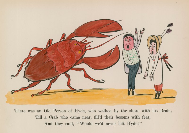 Havia um velho de Hyde, que passeava junto à costa com a sua noiva (gravura a cores) de Edward (after) Lear
