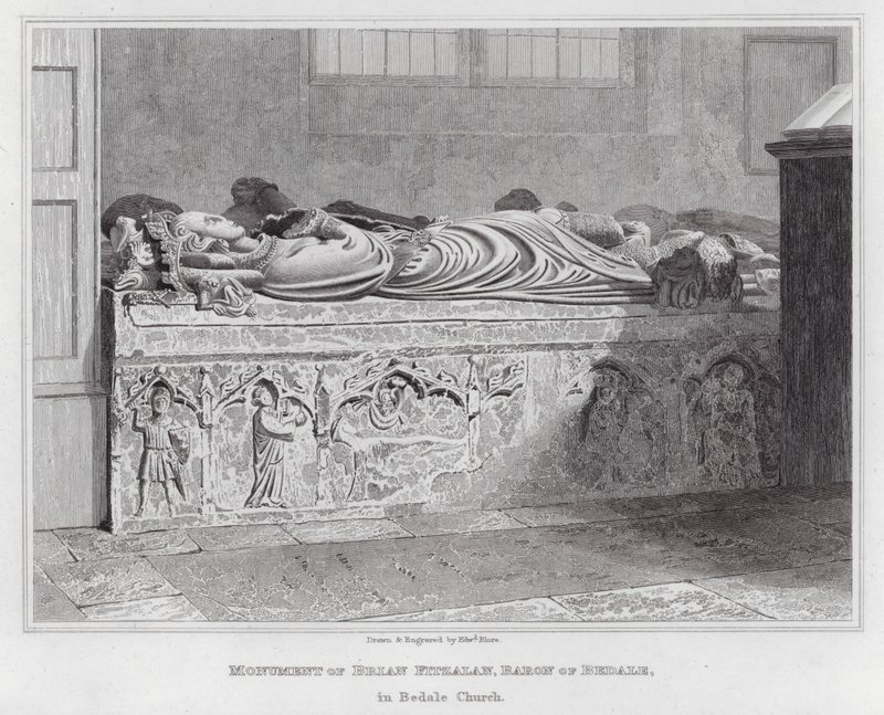 Monumento de Brian Fitzalan, Barão de Bedale, na Igreja Bedale (gravura) de Edward Blore