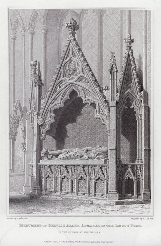 Monumento de Gervase Alard, Almirante dos Portos Cinque, na Igreja de Winchelsea (gravura) de Edward Blore
