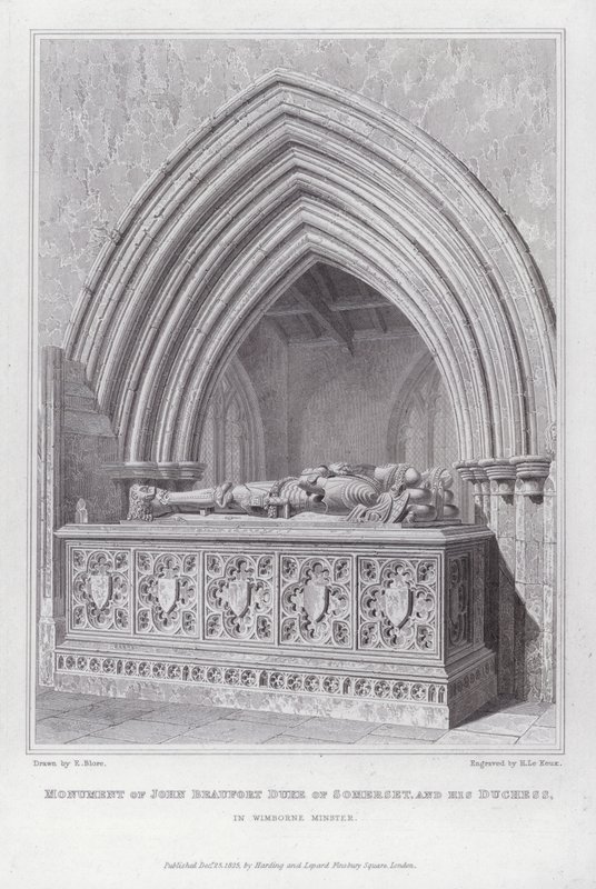 Monumento de John Beaufort Duque de Somerset, e sua Duquesa, em Wimborne Minster (gravura) de Edward Blore
