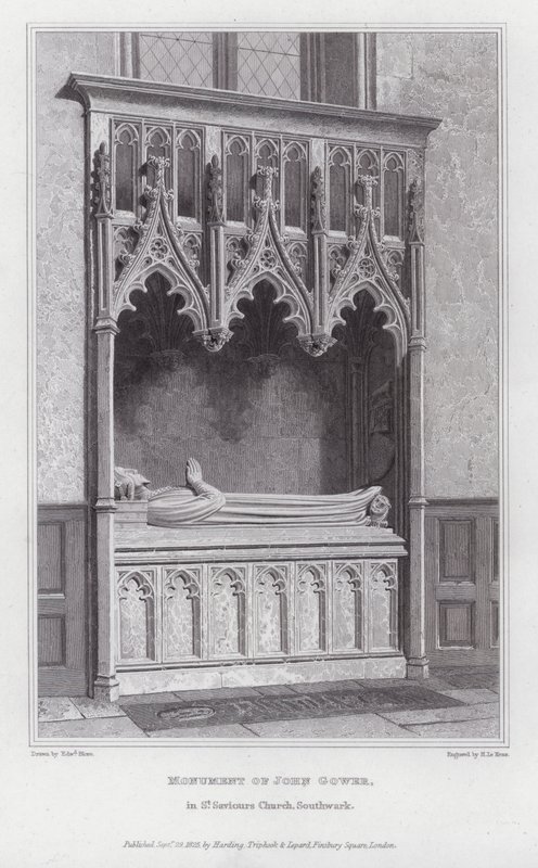 Monumento de John Gower, em St Saviours Church, Southwark (gravura) de Edward Blore