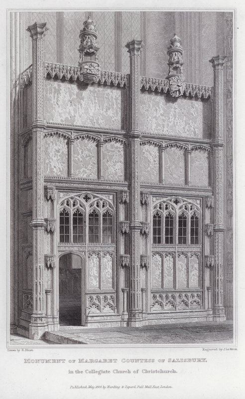 Monumento de Margaret Condessa de Salisbury, na Igreja Colegiada de Christchurch (gravura) de Edward Blore