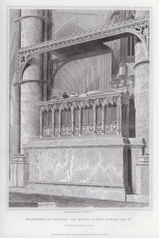 Monumento de Filipa a Rainha do Rei Eduardo III, na Abadia de Westminster (gravura) de Edward Blore