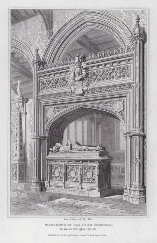 Monumento de Sir John Spencer, na Igreja Great Brington (gravura) de Edward Blore