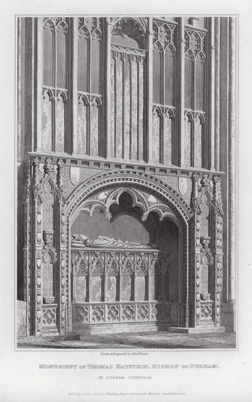 Monumento de Thomas Hatfield, Bispo de Durham, na Catedral de Durham (gravura) de Edward Blore