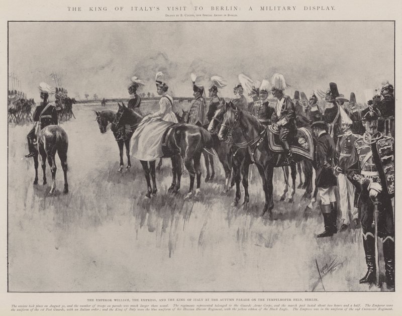 Visita do Rei de Itália a Berlim, uma exibição militar (gravura) de Edward Cucuel