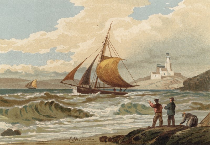 Barcos de pesca retornando, Mumbles Farol de Edward Duncan