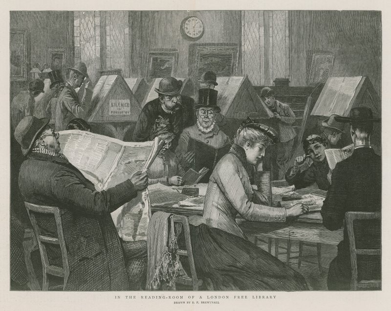 Na sala de leitura de uma biblioteca gratuita de Londres de Edward Frederick Brewtnall