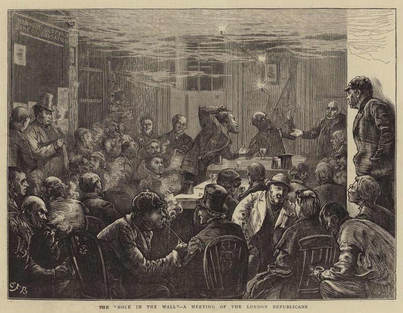O buraco na parede, uma reunião dos republicanos de Londres de Edward Frederick Brewtnall