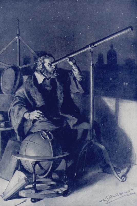 Galileu à descoberta de novos mundos (litografia a cores) de Edward Frederick Skinner