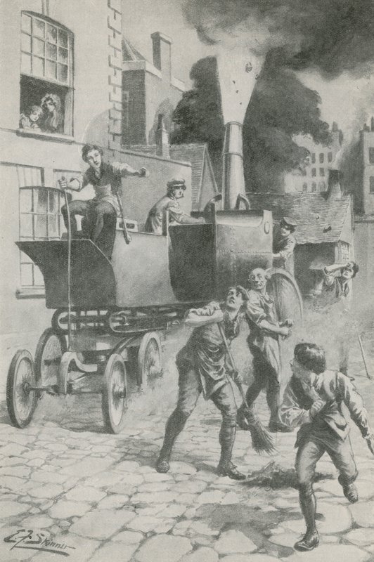 Gurney e o seu maravilhoso motor (litografia) de Edward Frederick Skinner