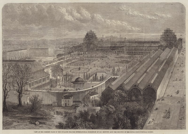 Vista do estado atual do edifício para a exposição internacional de 1862 de Edward Hull