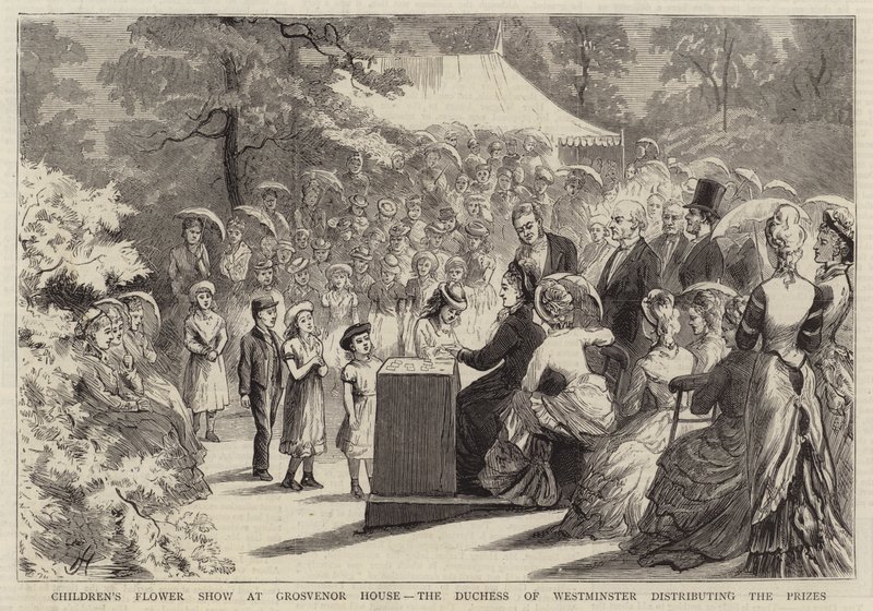 Show de flores para crianças na Grosvenor House, a duquesa de Westminster distribuindo os prêmios de Edward Killingworth Johnson
