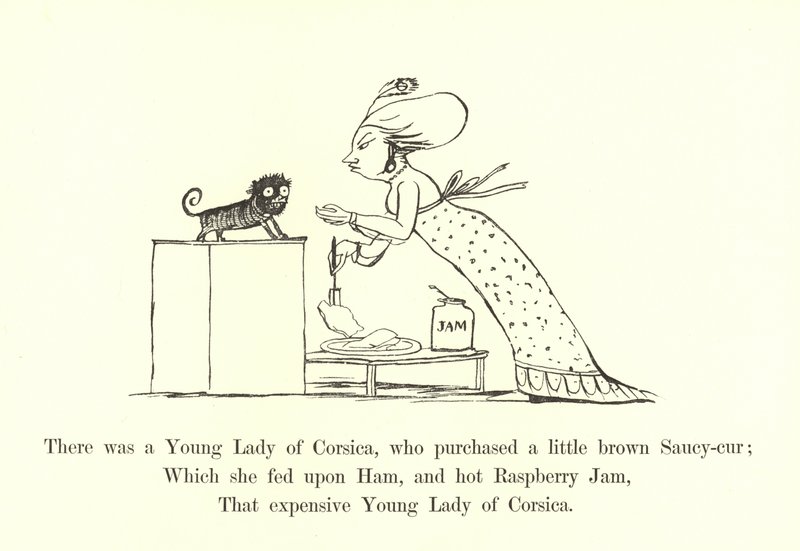 Houve uma jovem senhora da Córsega, que comprou um pouco de marrom Saucy-cur de Edward Lear