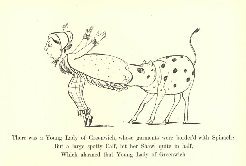 Havia uma jovem senhora de Greenwich, cujas roupas eram bordadas com espinafre de Edward Lear