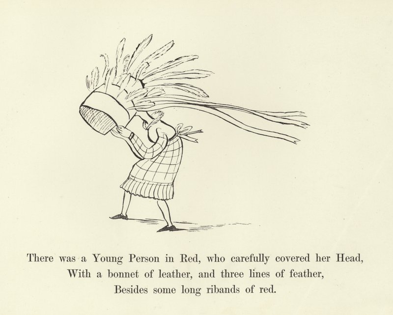 Havia um jovem em vermelho, que cobria cuidadosamente sua cabeça de Edward Lear