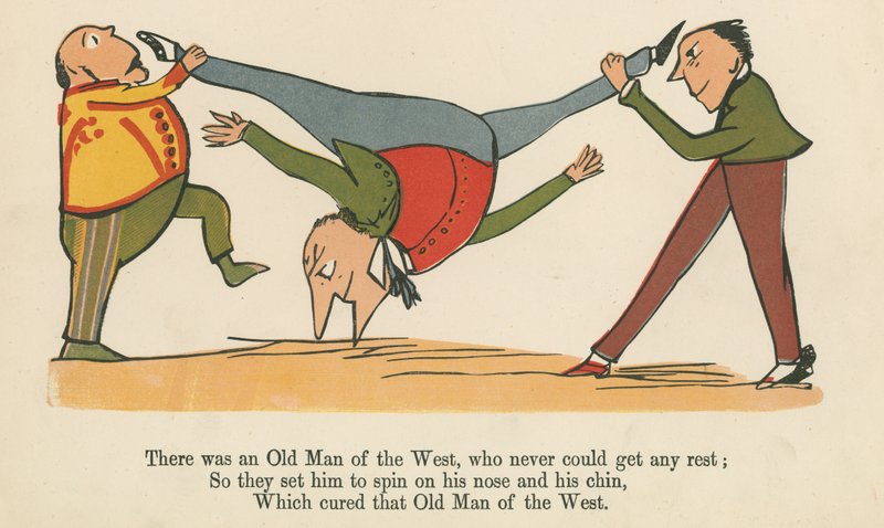 Havia um Velho do Oeste, que nunca conseguiu descansar, de "Um Livro de Tolices", publicado por Frederick Warne and Co., Londres, c.1875. de Edward Lear