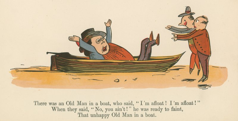 Havia um Velho em um barco, que disse: &39;Estou flutuando! Estou flutuando! &39;, De&39; A Book of Nonsense &39;, publicado por Frederick Warne and Co., Londres, c.1875 de Edward Lear