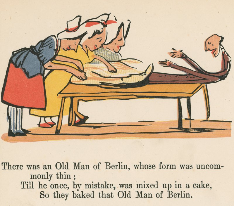 Havia um Velho de Berlim, cuja forma era extraordinariamente magra, de "Um livro sem sentido", publicado por Frederick Warne and Co., Londres, c.1875. de Edward Lear