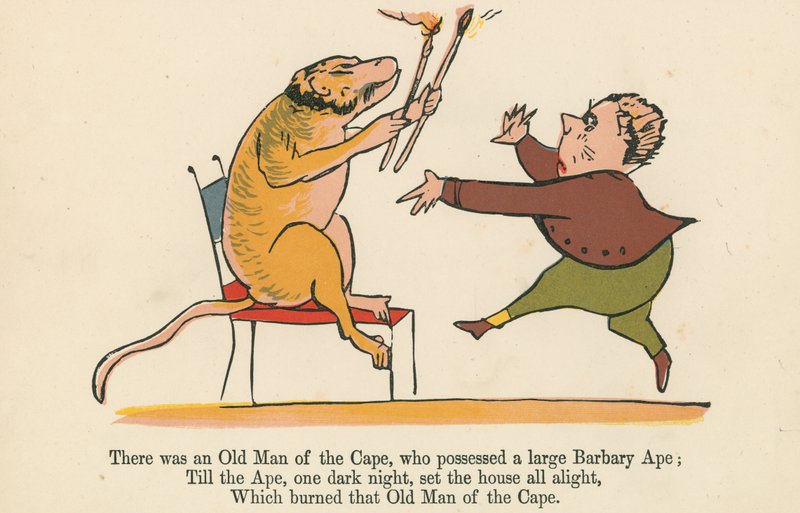 Havia um Velho do Cabo, que possuía um grande Barbary Ape, de "Um Livro de Tolices", publicado por Frederick Warne and Co., Londres, c.1875 de Edward Lear
