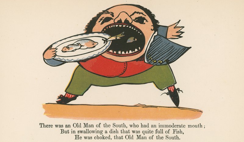 Havia um Velho do Sul, que tinha uma boca imoderada, de "Um Livro de Tolices", publicado por Frederick Warne and Co., Londres, c.1875 de Edward Lear