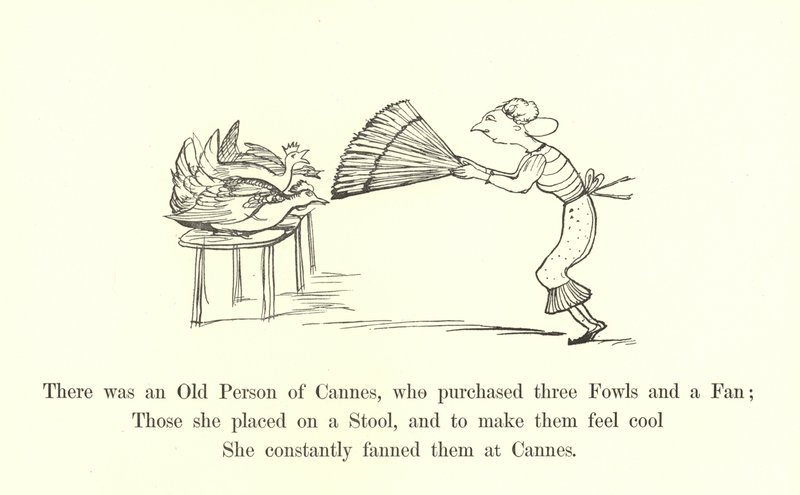 Houve um velho de Cannes, que comprou três aves e um fã de Edward Lear