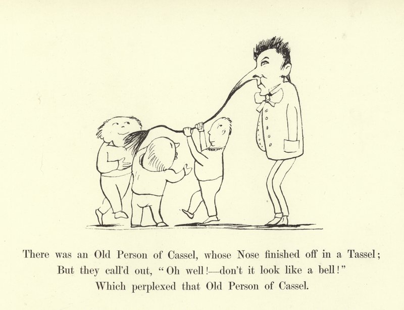 Havia uma pessoa idosa de Cassel, cujo nariz terminou em uma borla de Edward Lear
