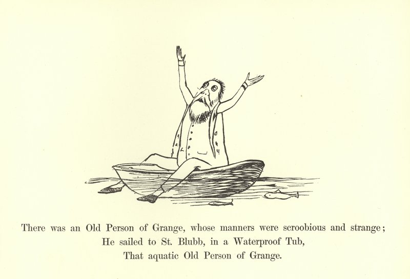 Havia uma pessoa idosa de Grange, cujos modos eram scroobious e estranho de Edward Lear