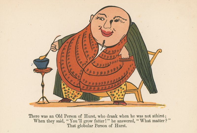 Havia um Velho de Hurst, que bebia quando não estava com sede, de "Um livro de bobagens", publicado por Frederick Warne and Co., Londres, c.1875 de Edward Lear